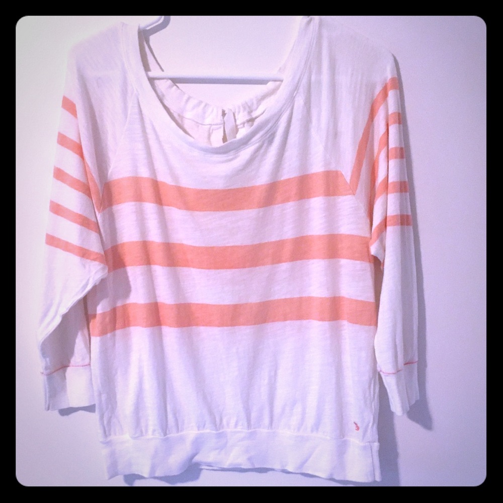 American Eagle Outfitters White & Peach Strip Top Tie Back Size Medium